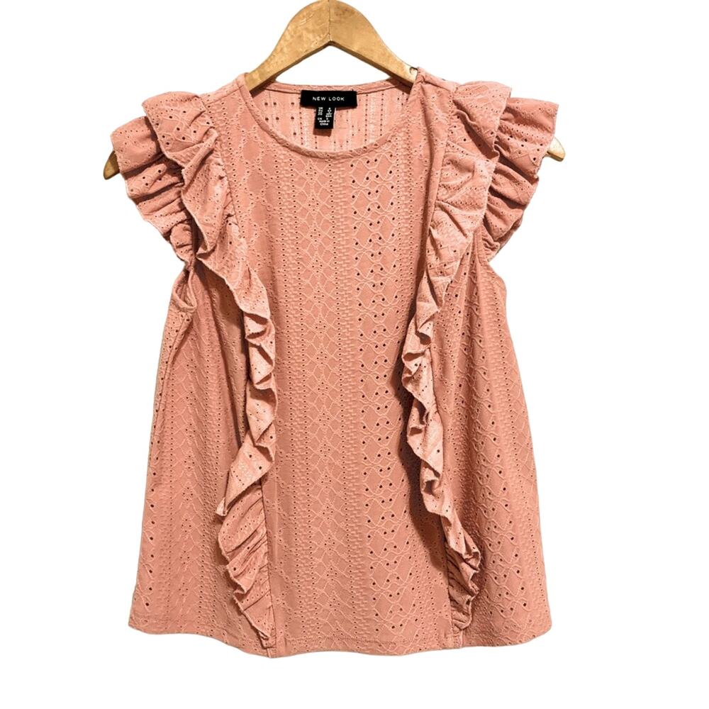 New Look Dusty Rose Short Sleeve Eyelet Ruffled Blouse